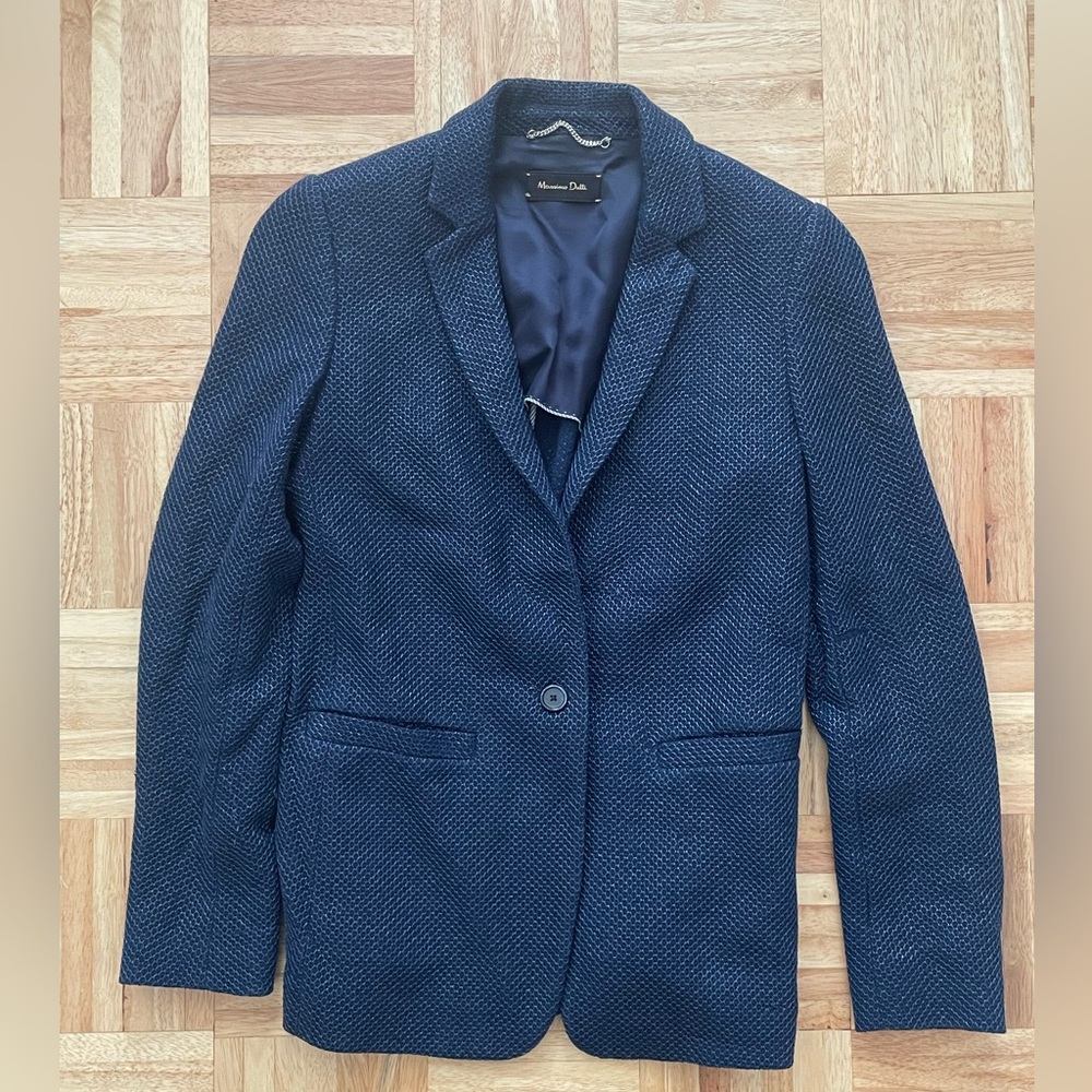 Massimo Dutti Navy Textured Blazer